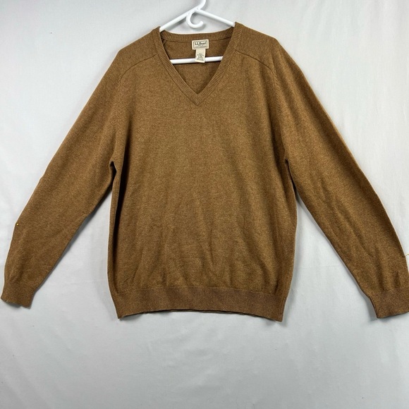 LL Bean V-Neck Sweater Mens Large Tall Brown Lambswool Knit Casual - Picture 1 of 12